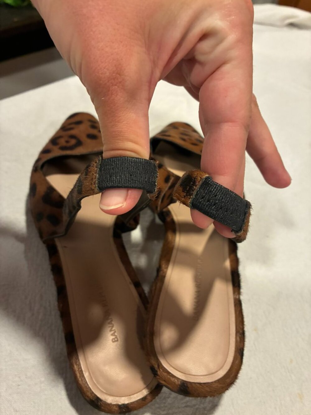 Banana Republic Leopard Calf Hair Slingback Flats Square Toe Animal Print Shoes - Picture 5 of 5